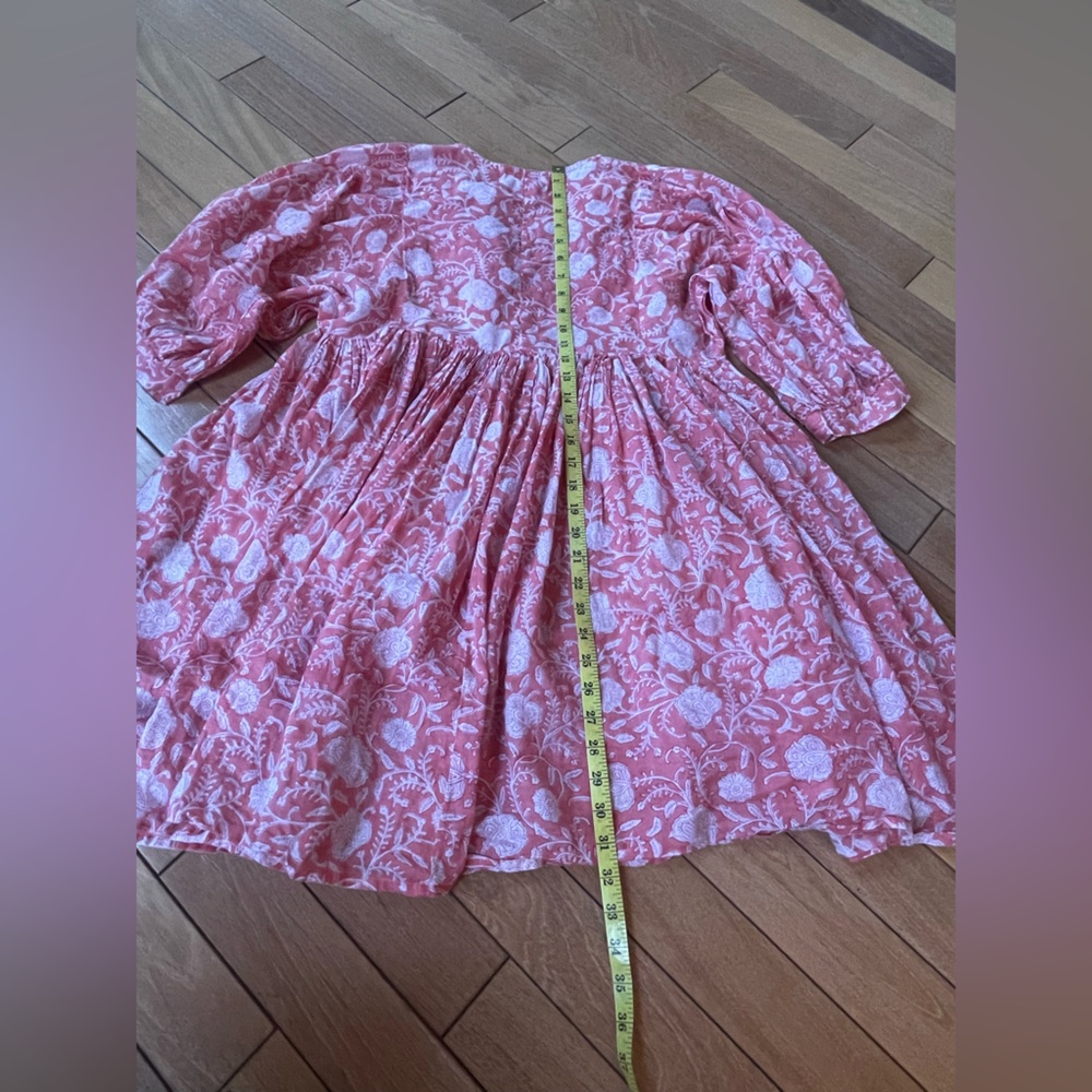 Dolma Raya Floral Mini Dress Small Pink Boho Tassel Tie Peasant Tunic - Picture 7 of 12